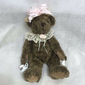 Vintage Bearland Teddy Bear Holding Cup & Teapot & Hat Plush Stuffed Animal Toy